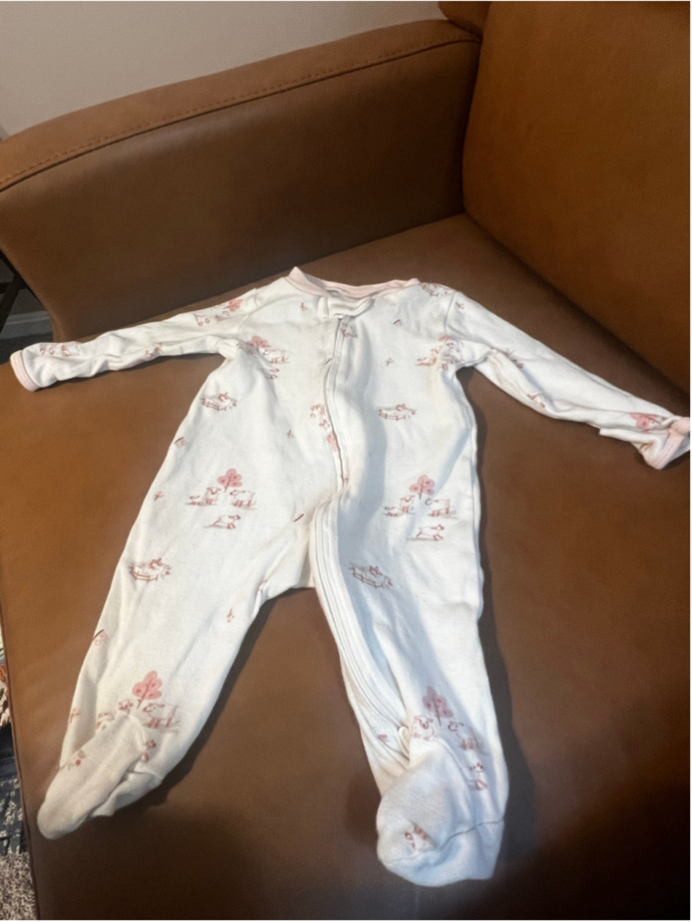 Baby Carter's Footie Pajamas 3 Months White Pink Sheep Print